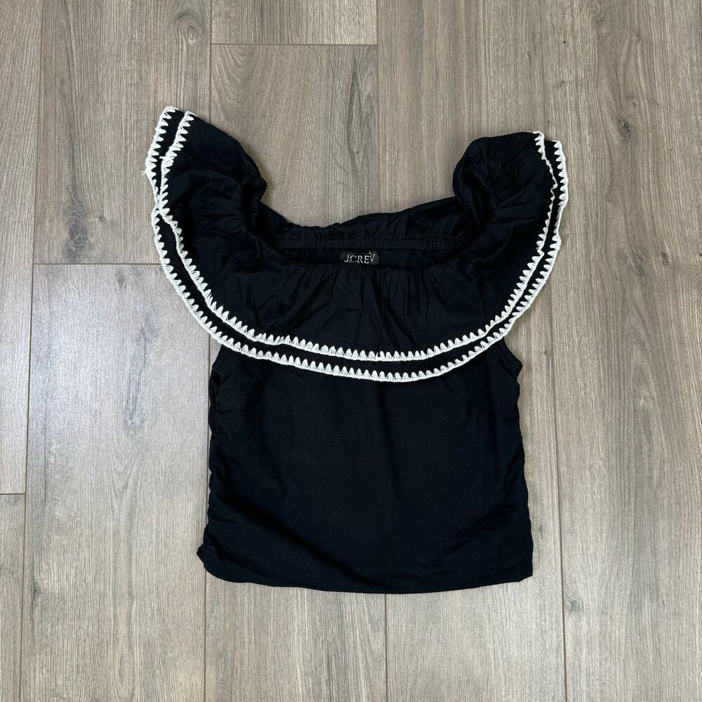 J Crew Off The Shoulder Ruffle Stretch Cotton Blend Top US Women's XS New - Picture 3 of 7
